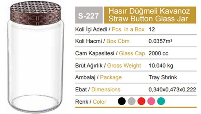 Sarina Glassware Straw Patterned Jar 2000Ml - S227 Turkey Made