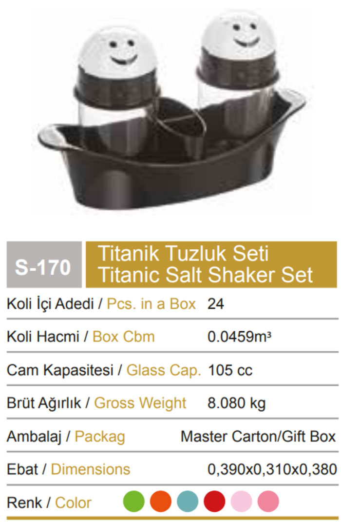 Sarina Glassware Titanic Salt And Pepper Shakers Set - S170 Turkey Made