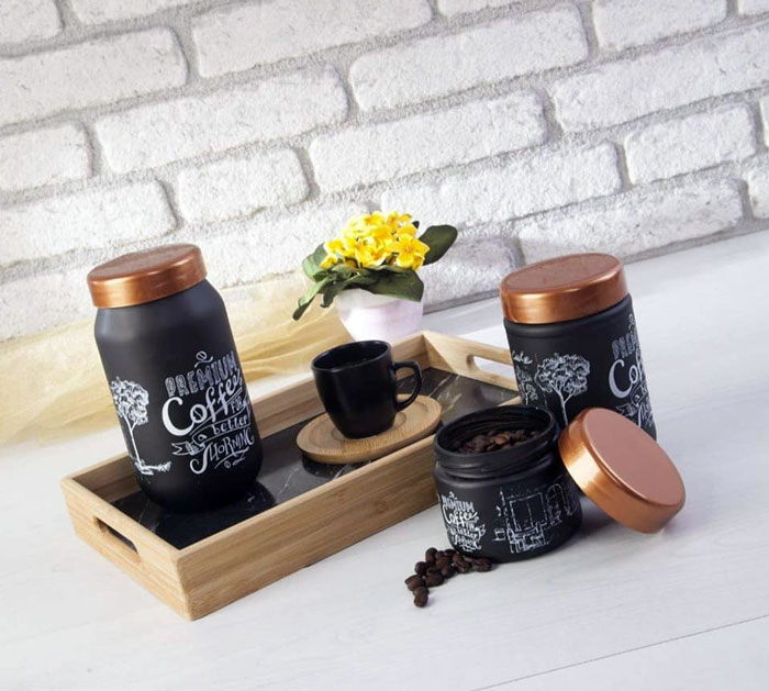 Sarina Glassware Triple Black Jar 3-Pcs - S983 Turkey Made