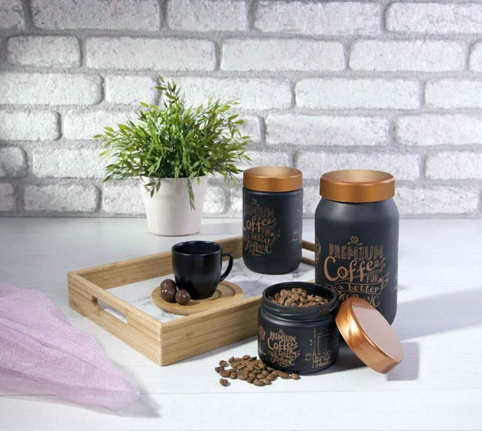 Sarina Glassware Triple Black Jar 3-Pcs - S983 Turkey Made