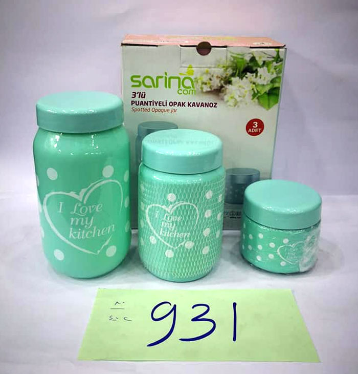 Sarina Glassware Triple Opaque Jar 3-Pcs – S931 Turkey Made 6 Sarina Glassware Triple Opaque Jar 3-Pcs – S931 Turkey Made