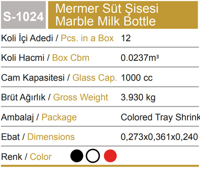 Sarina Marble Texture Milk Bottle 1000Ml - S1024 Turkey Made