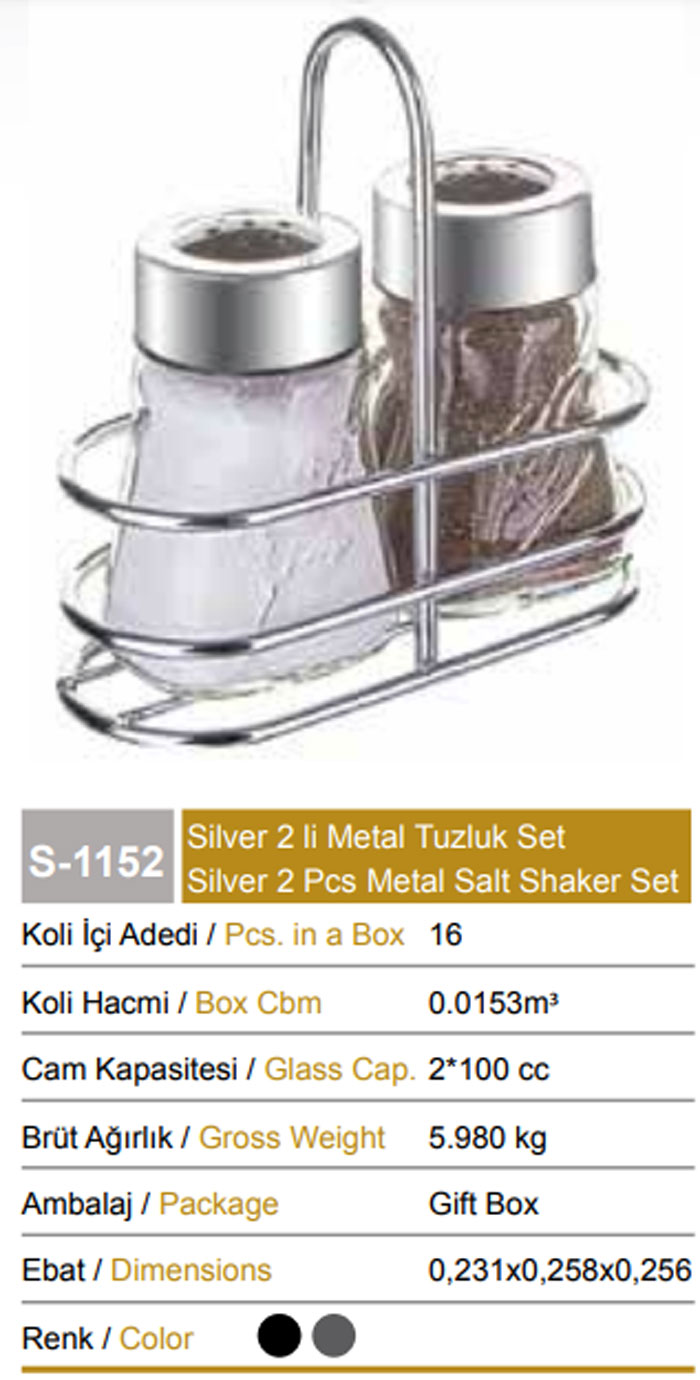 Sarina Metal Salt Shaker Double - S1152 Turkey Made