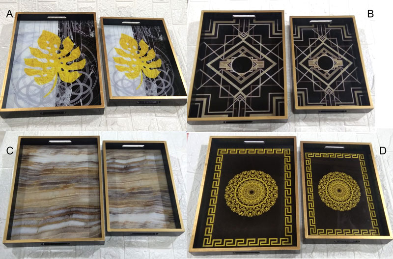 Wood Serving Tray Set 2 Pieces Rectangular