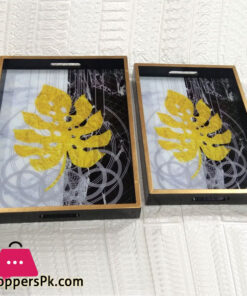 Wood Serving Tray Set 2 Pieces Rectangular