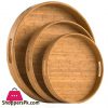 Wooden Round Serving Tray with Handles 3-Pcs Set 