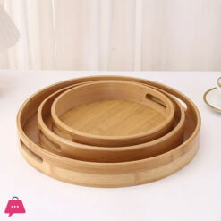 Wooden Round Serving Tray With Handles 3-Pcs Set