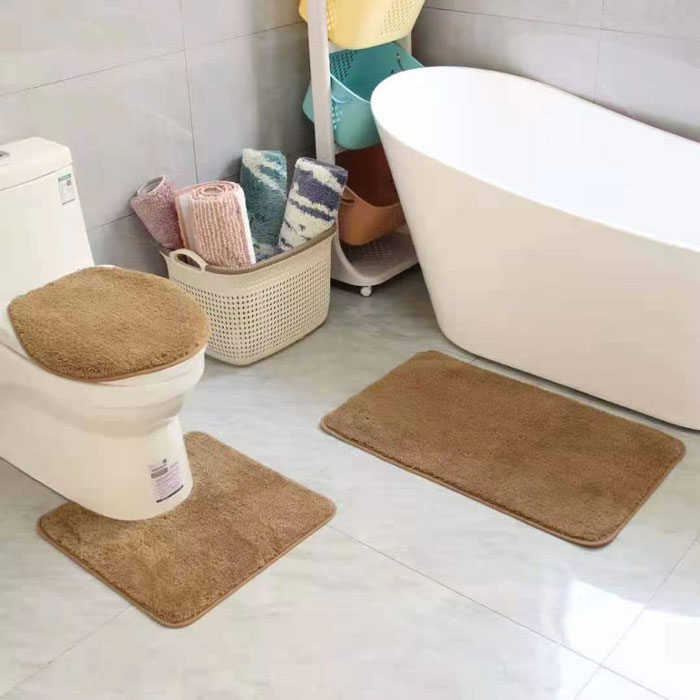 3 Pc Bathroom Set Bath Mat Rug Contour And Toilet Lid Cover With Rubber Backing