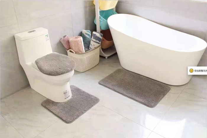 3 Pc Bathroom Set Bath Mat Rug Contour And Toilet Lid Cover With Rubber Backing