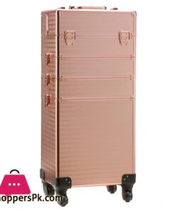 Channcase 4 in 1 Portable Traveling Aluminum Professional Makeup Trolley Cart with Multiple-Sized Compartments and Wheels, Rose Gold