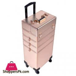 Channcase 4 in 1 Portable Traveling Aluminum Professional Makeup Trolley Cart with Multiple-Sized Compartments and Wheels, Rose Gold