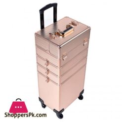 Channcase 4 In 1 Portable Traveling Aluminum Professional Makeup Trolley Cart With Multiple-Sized Compartments And Wheels, Rose Gold