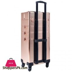 Channcase 4 In 1 Portable Traveling Aluminum Professional Makeup Trolley Cart With Multiple-Sized Compartments And Wheels, Rose Gold