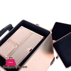Channcase 4 In 1 Portable Traveling Aluminum Professional Makeup Trolley Cart With Multiple-Sized Compartments And Wheels, Rose Gold