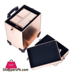 Channcase 4 In 1 Portable Traveling Aluminum Professional Makeup Trolley Cart With Multiple-Sized Compartments And Wheels, Rose Gold
