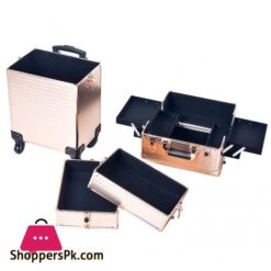 Channcase 4 In 1 Portable Traveling Aluminum Professional Makeup Trolley Cart With Multiple-Sized Compartments And Wheels, Rose Gold