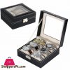 6 Gird Square Watch Storage Box Organizer Watch Case with Leather Finish High-Elastic Pillow