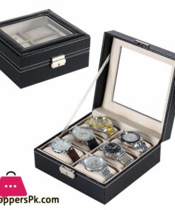 6 Grid Square Watch Storage Box Organizer Watch Case with Leather Finish High-Elastic Pillow