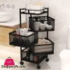 All in One Rotatable Storage Basket Rolling Utility Cart Vegetables Basket Square for Bathroom Living Room – 3 Layer