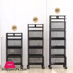 All In One Rotatable Storage Basket Rolling Utility Cart Vegetables Basket Square For Bathroom Living Room – 5 Layer