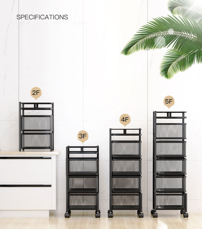 All In One Rotatable Storage Basket Rolling Utility Cart Vegetables Basket Square For Bathroom Living Room – 5 Layer