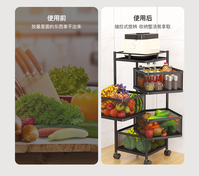 All In One Rotatable Storage Basket Rolling Utility Cart Vegetables Basket Square For Bathroom Living Room – 5 Layer