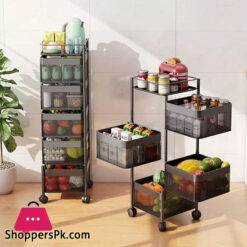 All in One Rotatable Storage Basket Rolling Utility Cart Vegetables Basket Square for Bathroom Living Room – 5 Layer