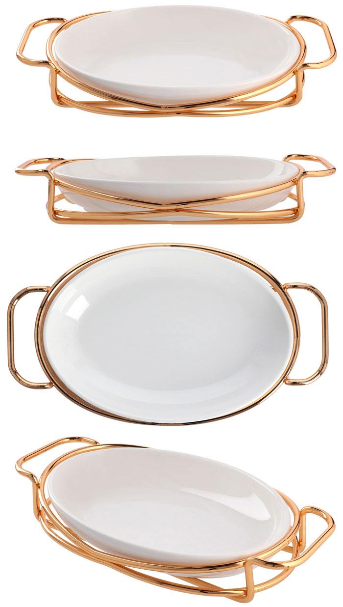 Brilliant Oval Serving Dish With Gold Stand 10 Inch - Br16011