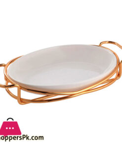 Brilliant Oval Serving Dish With Gold Stand 12 Inch - BR16012