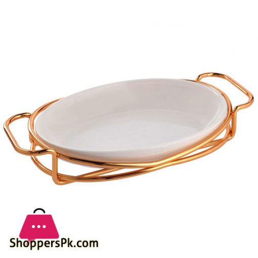Brilliant Oval Serving Dish With Gold Stand 14 Inch - BR16013