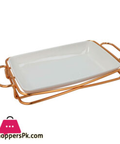 Brilliant Rectangle Serving Dish With Gold Stand 12 Inch - BR16009