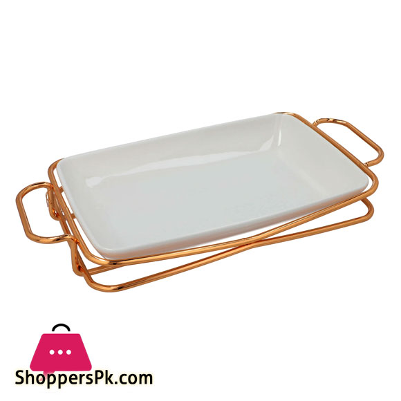 Brilliant Rectangle Serving Dish With Gold Stand 14 Inch - BR16010 in  Pakistan