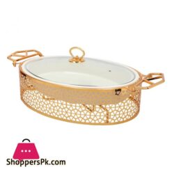 Large Oval Casserole Dish With Gold Burner Rack