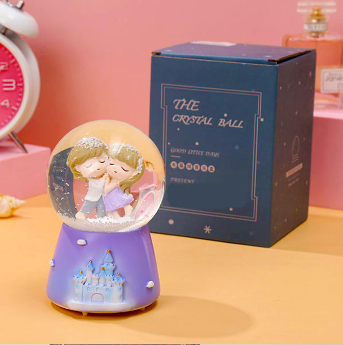Couple On Moon Musical Dome Creative Season Tree Snow Globe Crystal Ball Rotating Music Box Home Decoration