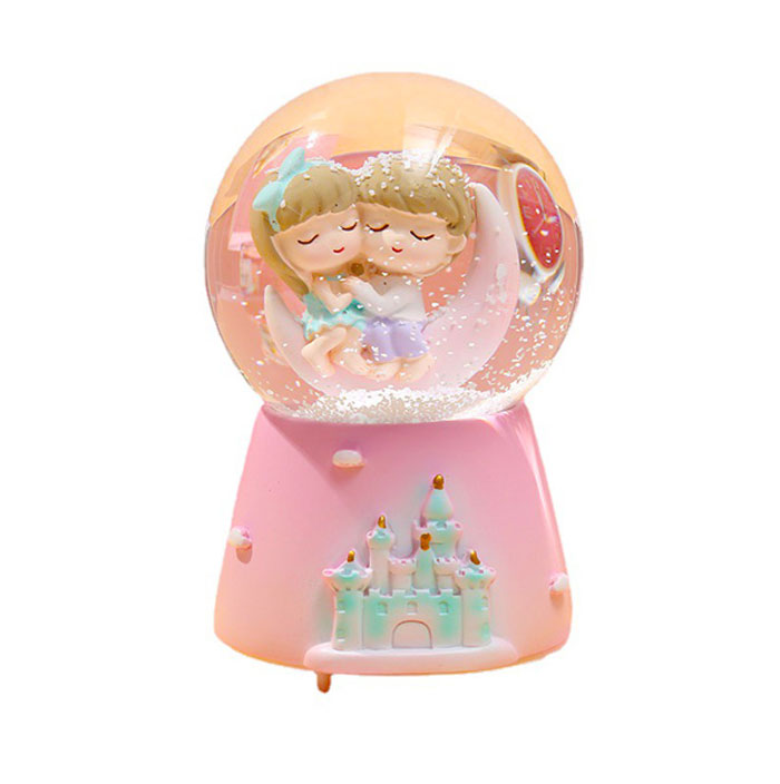 Couple On Moon Musical Dome Creative Season Tree Snow Globe Crystal Ball Rotating Music Box Home Decoration