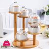 Cupcake & Dry Fruit Tray With Lid Appetizer Serving Tray Set of 5 Dishes with Glass Cover with Bamboo Stand - JD7903-1