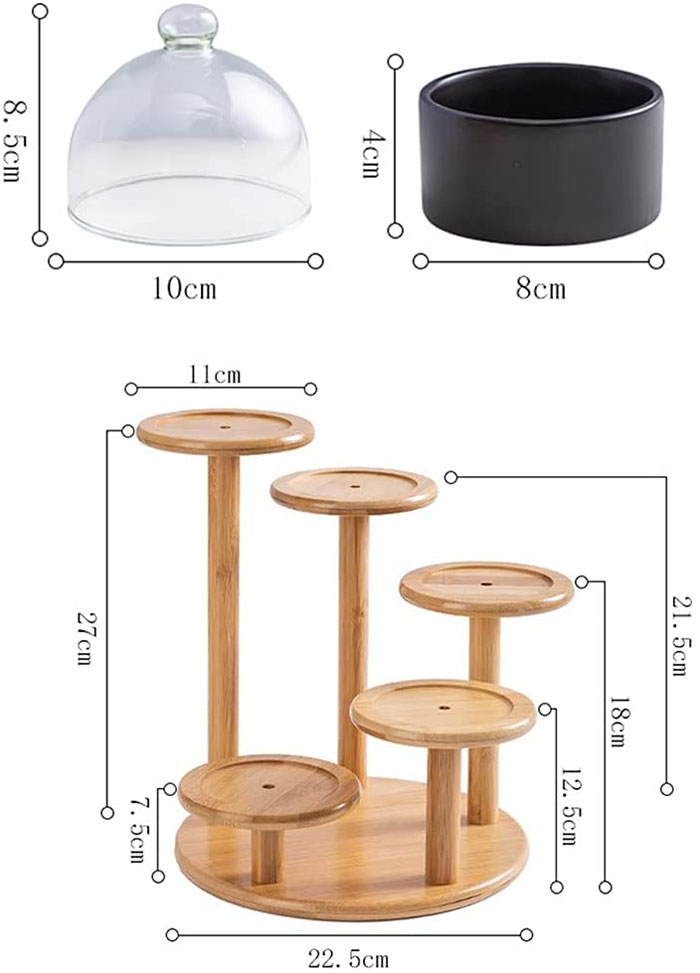 Cupcake &Amp; Dry Fruit Tray With Lid Appetizer Serving Tray Set Of 5 Dishes With Glass Cover With Bamboo Stand - Jd7903-1