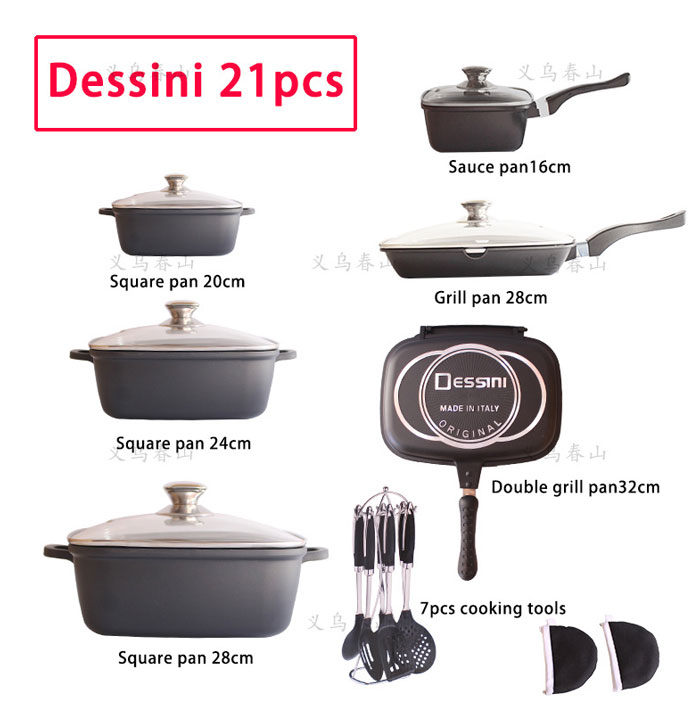 Dessini Die-Cast Cookware Set Non-Stick - 21 Pcs