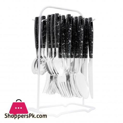 Elegant Stainless Steel Cutlery Set, 24 Pieces, Black Dots, EL-2012