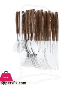 Elegant Stainless Steel Cutlery Set, 24 Pieces, Dark Wood Dots, EL-2015