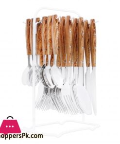 Elegant Stainless Steel Cutlery Set, 24 Pieces, Wooden Dots, EL-2014