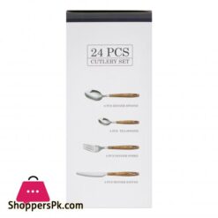 Elegant Stainless Steel Cutlery Set, 24 Pieces, Wooden Dots, El-2014