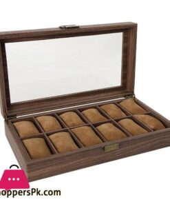 12 Slot PU Leather Watch Box Organizer Watch Case with Glass Top|Watch Boxes