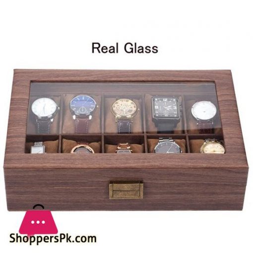 12 Slot PU Leather Watch Box Organizer Watch Case with Glass Top|Watch Boxes