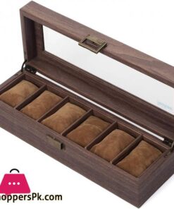 Readaeer 6 Slot PU Leather Watch Box Organizer Watch Case with Glass Top