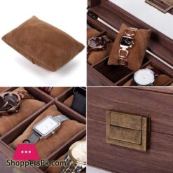 Readaeer 6 Slot Pu Leather Watch Box Organizer Watch Case With Glass Top