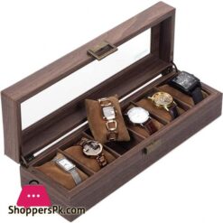Readaeer 6 Slot Pu Leather Watch Box Organizer Watch Case With Glass Top