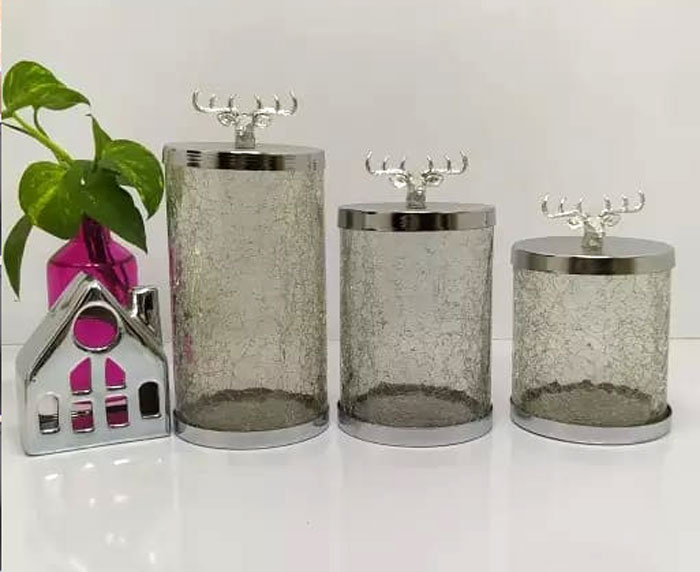 Jaam Sazan Silver Deer Metal And Glass Suitable For Sugar Tea Candy Set Of 3