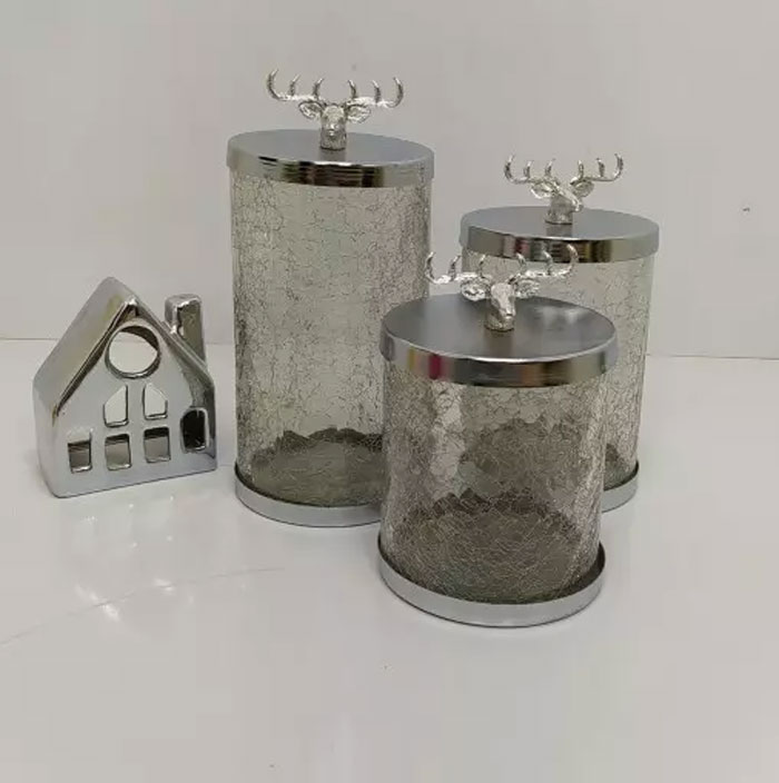 Jaam Sazan Silver Deer Metal And Glass Suitable For Sugar Tea Candy Set Of 3