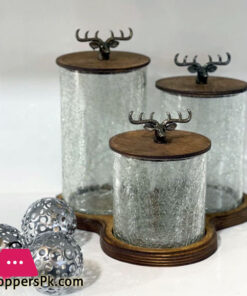 Jaam Sazan Silver Deer Wood and Glass Suitable for Sugar Tea Candy Set of 3